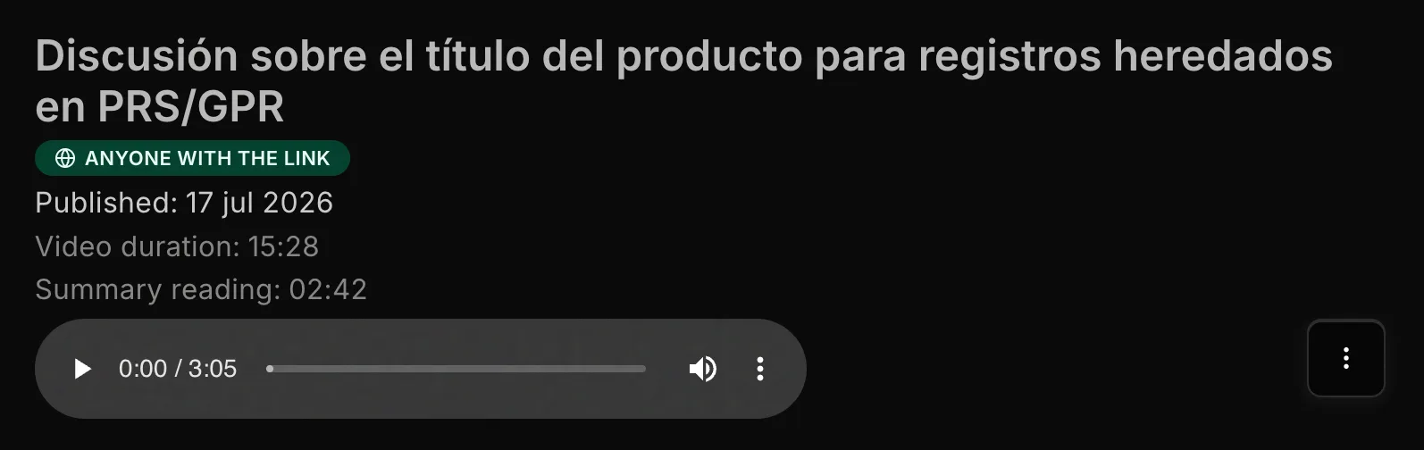 Variability audio player turning a meeting recap into a listenable audio summary